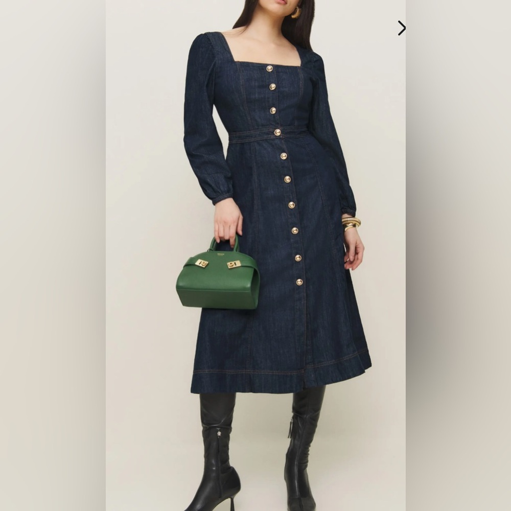 Reformation Dark Blue Denim Celeste Dress 4